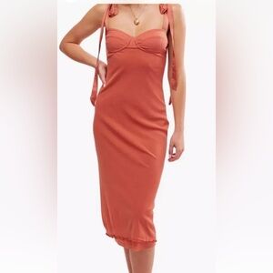 Free People Girl’s Got Glam Slip Dress In Apricot Brandy Orange Size Large NWT